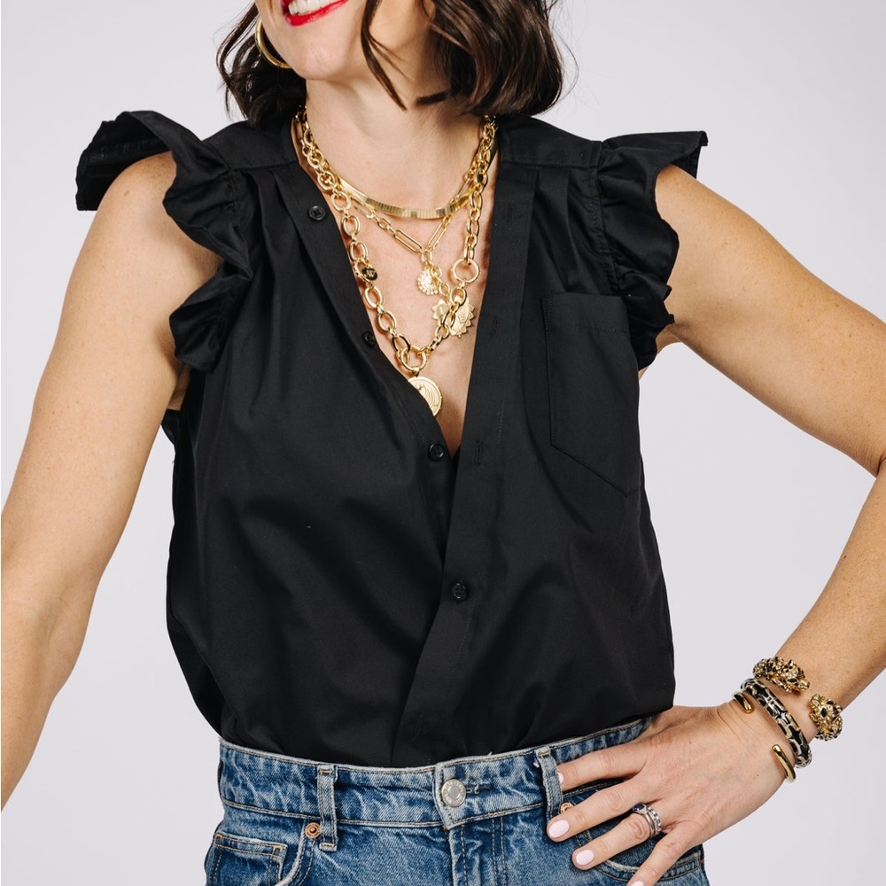 KMJ Olivia Ruffle Sleeve Shirt Black Medium